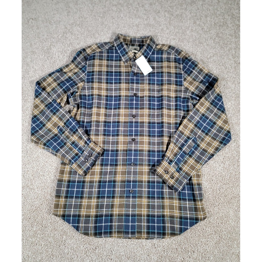 NWT LL Bean Scotch Plaid Flannel Shirt Medium Blue Brown Mens Traditional Fit - Picture 3 of 16